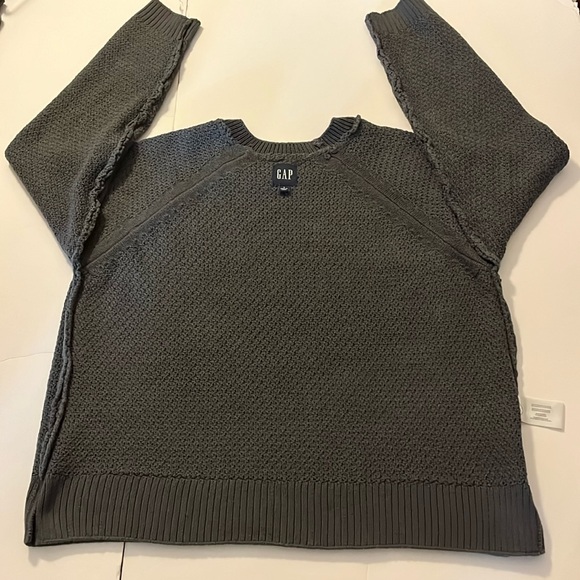 Gap Womens Gray Sweater Sz Lg Textured Reverse Stockinette Raglan Sleeves Ribbed - Picture 15 of 16